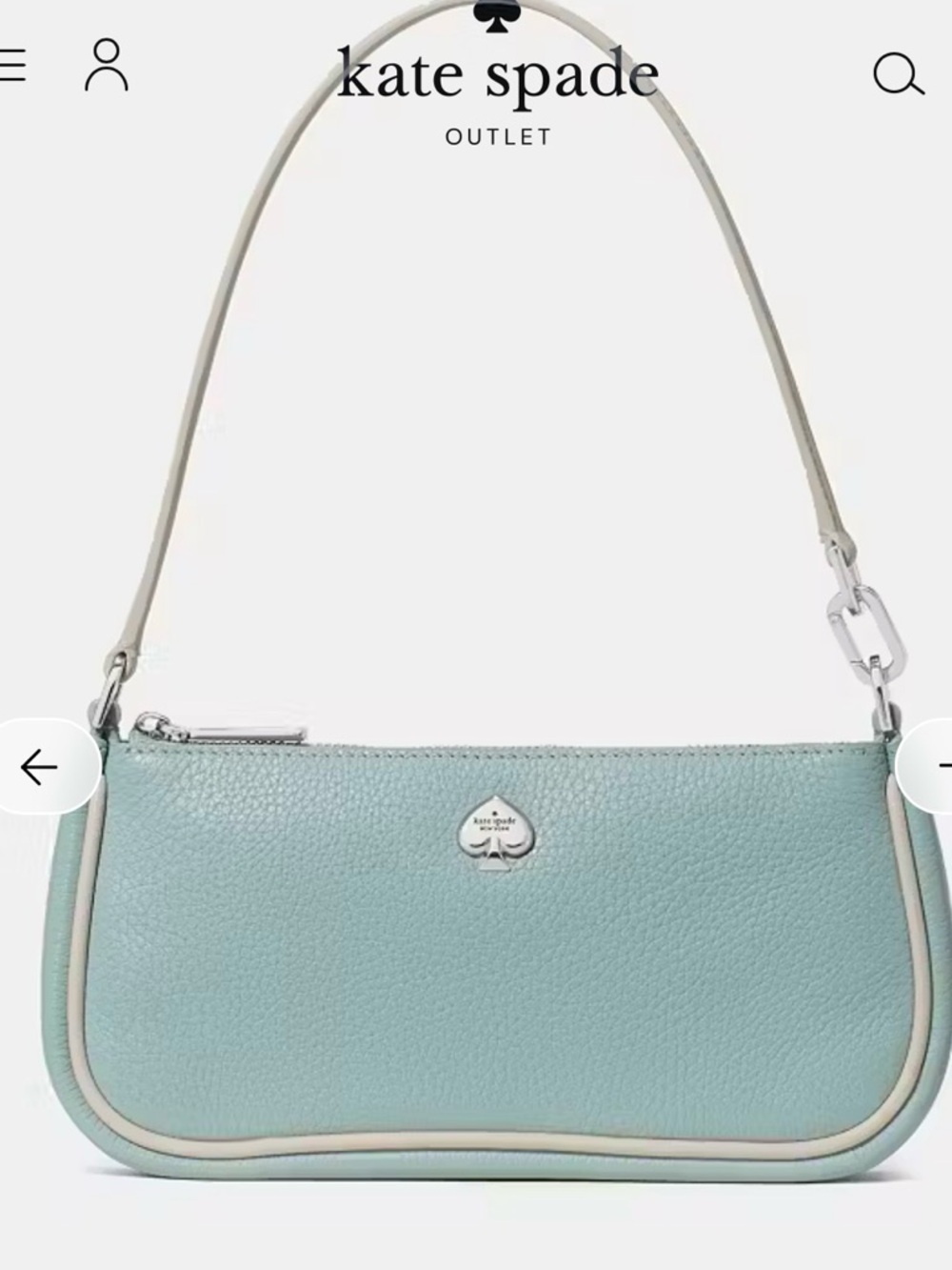 kate spade Seafoam Green Pebbled Leather Shoulder Bag with Cream Trim